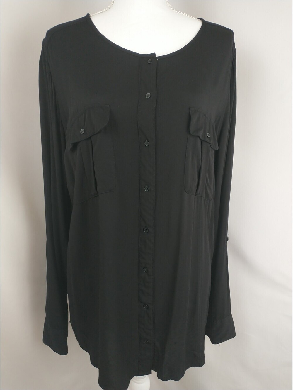 Bay Studio Woman 1X Long Sleeve Blouse Pockets,Black